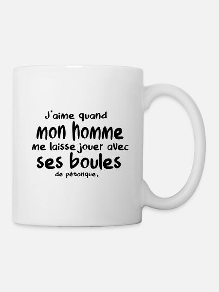 Mon Homme me laisse jouer avec ses Boules / Humour - Mug blanc - blanc
