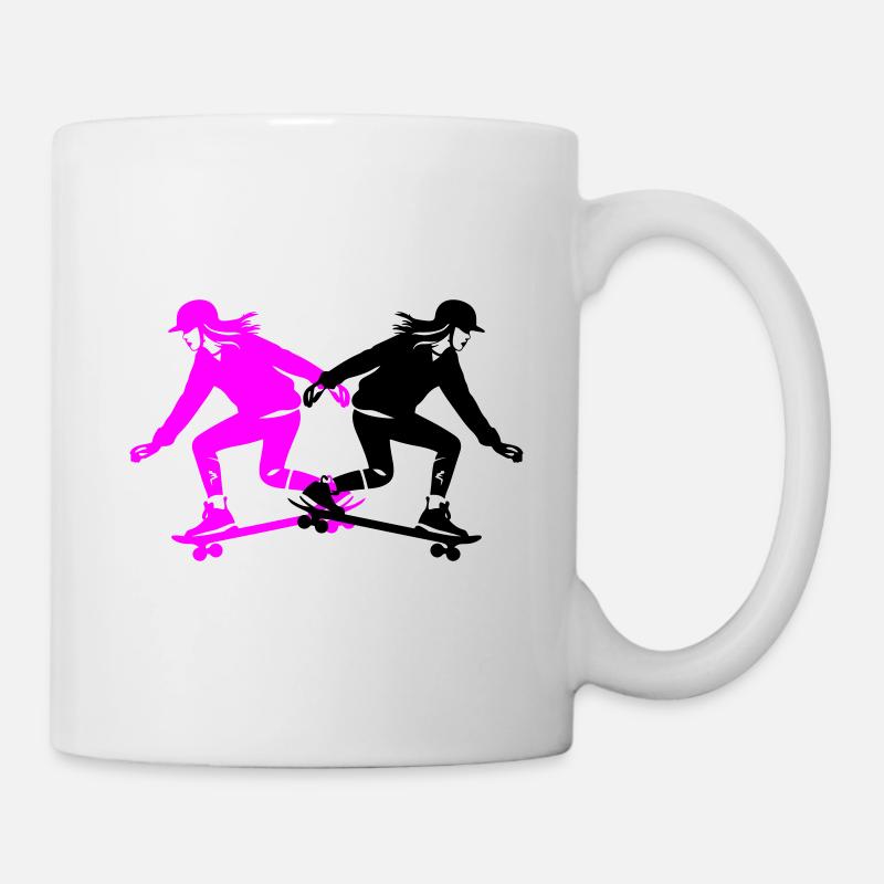 Skateboard Femme Silhouette Skateboard - Mug blanc - blanc