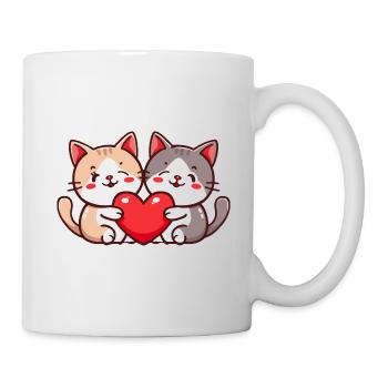 Katze Paar Verliebt Tier Valentinstag - Tasse - Weiß - Rechts