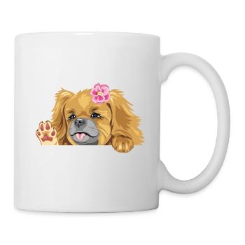 Lugende winkende Pekinesenhündin - Tasse - Weiß - Rechts