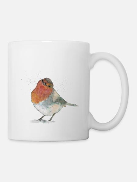 Rouge-gorge dans la neige - Mug blanc - blanc