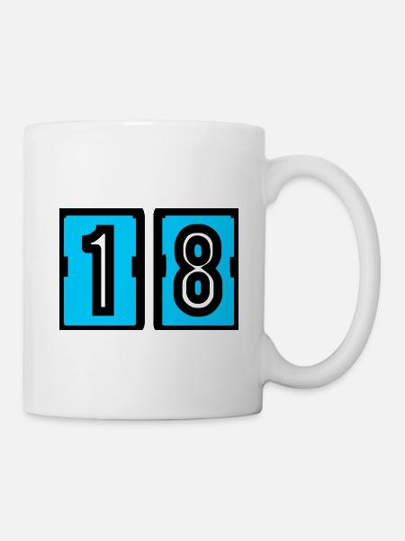 18 ANS. 18e ANNIVERSAIRE. ANNIVERSAIRE 18 ANS. 18 - Mug blanc - blanc