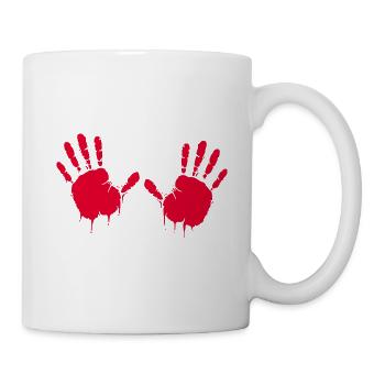 Mains, empreinte avec de la peinture fraîche - Mug blanc - blanc - Droite