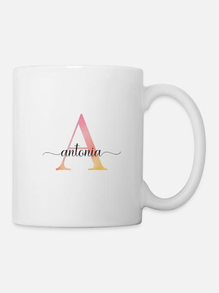 Un | Monogramme | Nom | Antonia |Aquarelle - Mug blanc - blanc