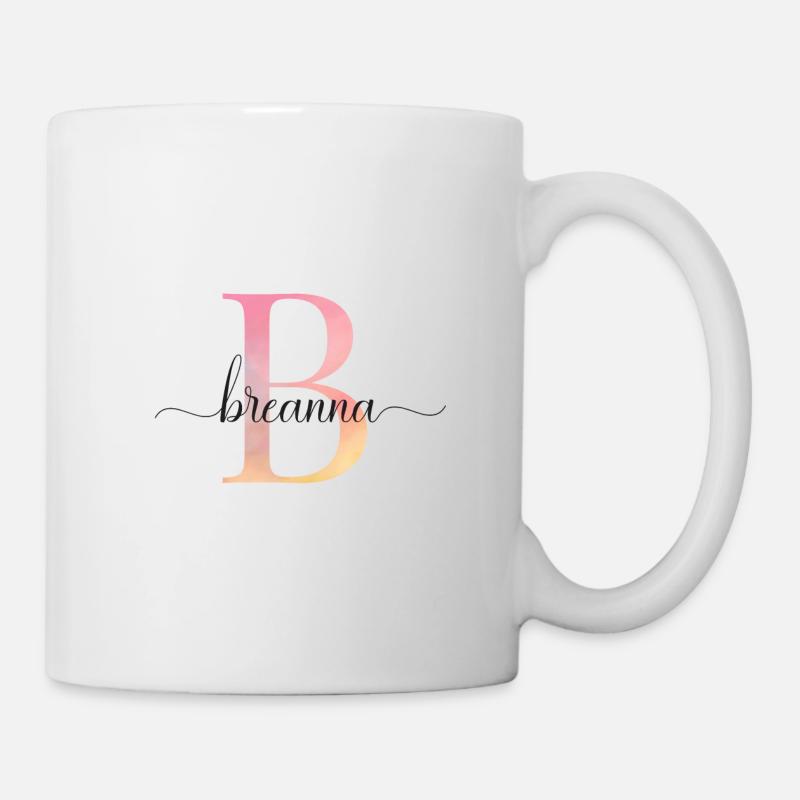 B | Monogramme | Nom | Breanna|Aquarelle - Mug blanc - blanc