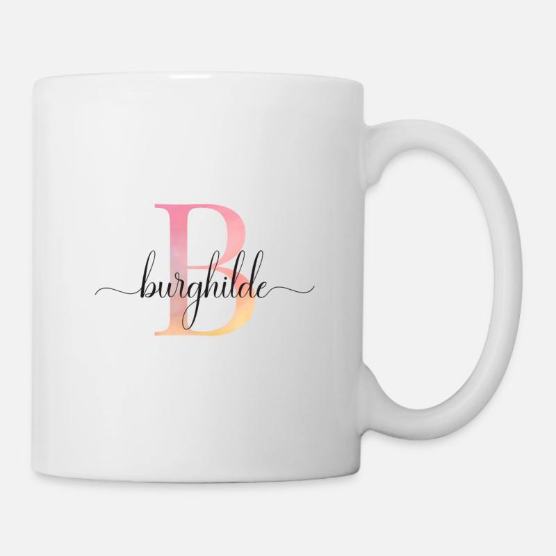 B | Monogramme | Nom | BurghildeAquarelle - Mug blanc - blanc