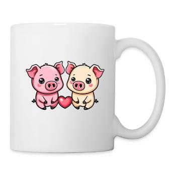 Schwein Paar Verliebt Sau Valentinstag - Tasse - Weiß - Rechts