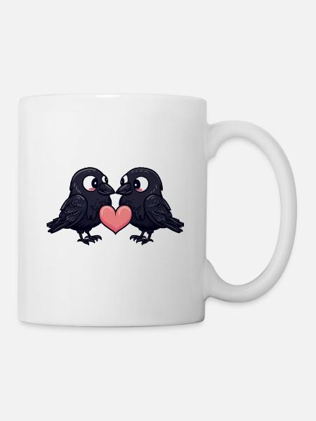 Rabe Krähe Paar Liebe Couple Verliebt - Tasse - Weiß