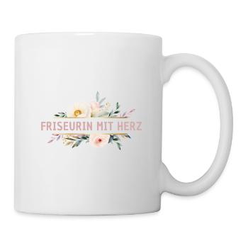 Friseurin mit Herz - personalisierbar, floral - Tasse - Weiß - Rechts