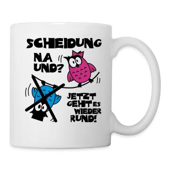 Scheidung na und - Brauteule mit Bräutigam X - Tasse - Weiß - Rechts