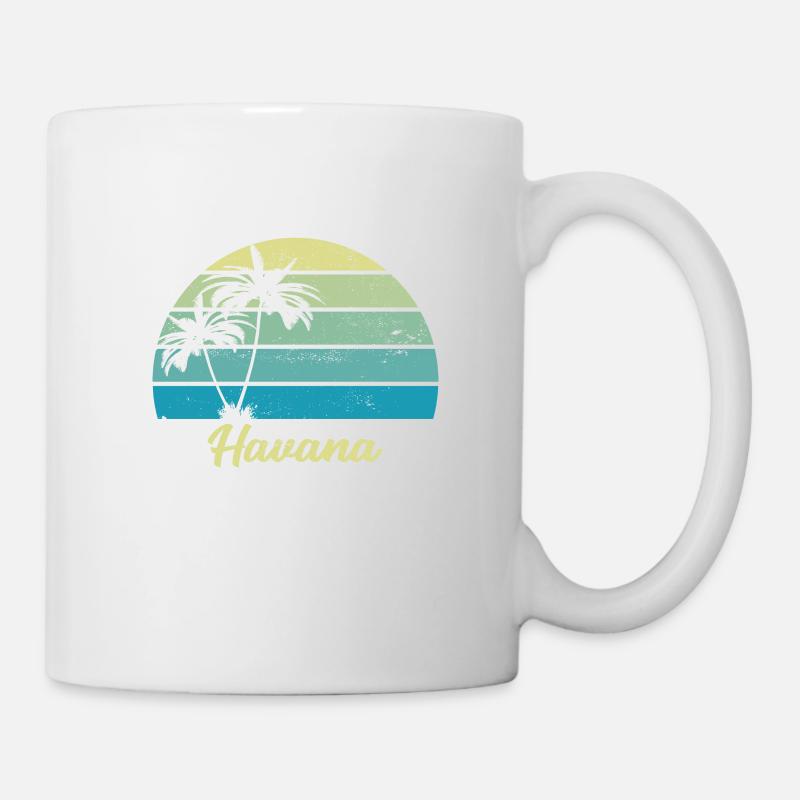 Havana Sea Palm Blue Gift Vintage Retro - Mug - white