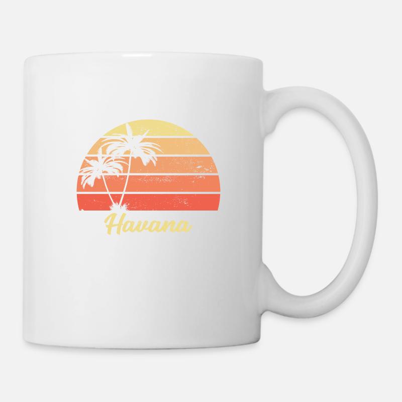 Havana Sunset Palm Red Gift Vintage - Mug - white