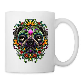 Jour de la mort Pug Illustration colorée détaillée - Mug blanc - blanc - Droite