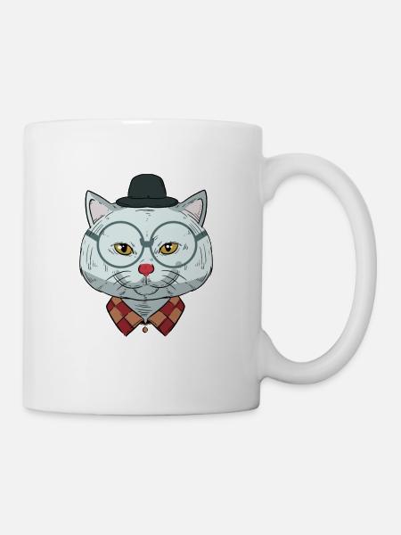 Cool funny nerdy hipster Maine Coon cat present - Tasse - Weiß