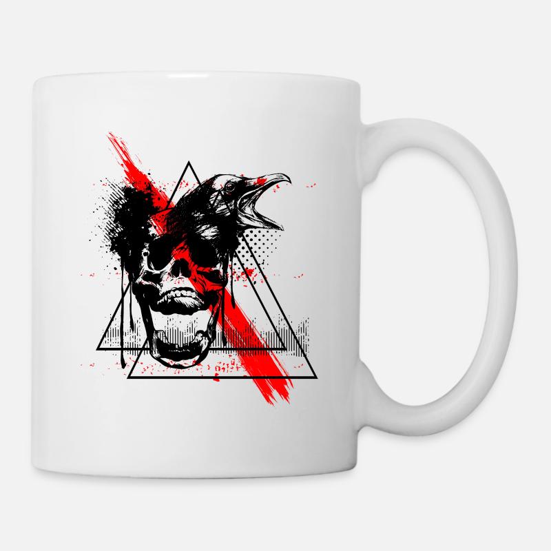 Crâne avec tatouage de corbeau - Mug blanc - blanc