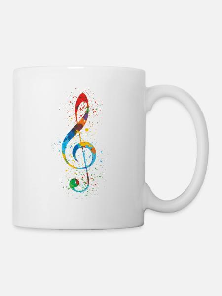 Violinschlüssel-Farben-Spritzer-Kunst bunt u. Vibrierend - Tasse - Weiß