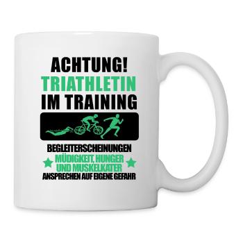 Triathletin Geschenk • Triathlet Training Shirt - Tasse - Weiß - Rechts