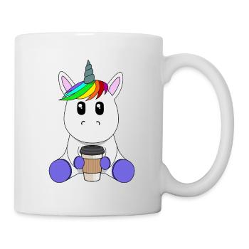 Einhorn mit Kaffeebecher to go - Tasse - Weiß - Rechts