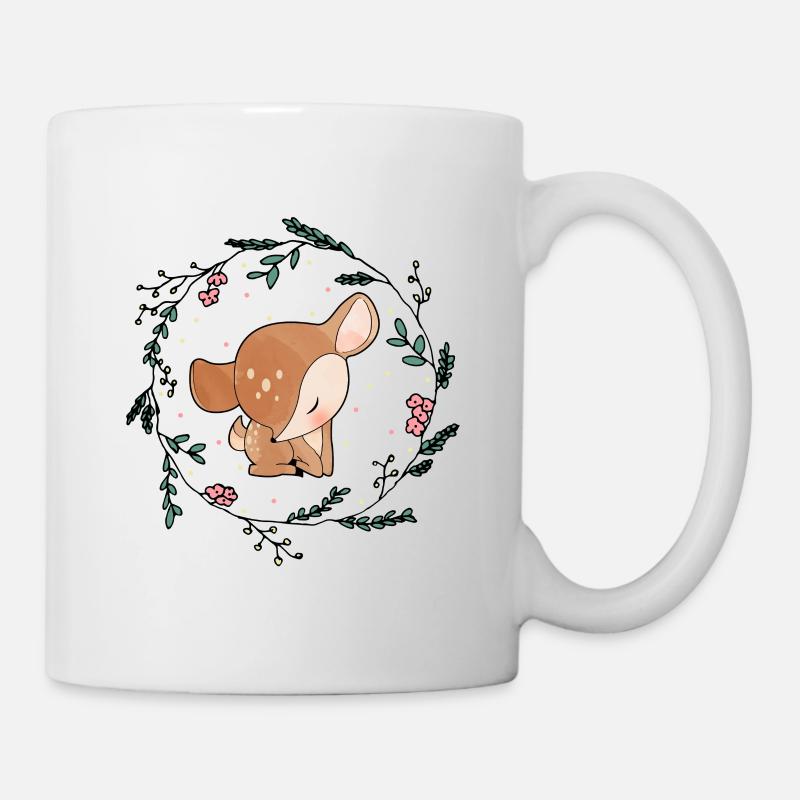 Kleines Süßes Rehkitz Blumen Design - Tasse - Weiß