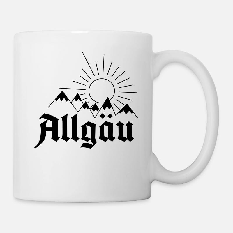 Allgäu Schriftzug mit Bergen und Sonne - Geschenk - Tasse - Weiß