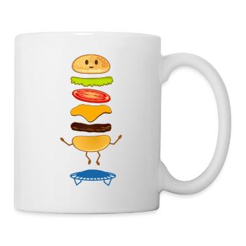 Springender Burger Fastfood Geschenkidee Geschenk - Tasse - Weiß - Rechts