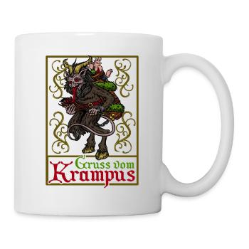 Krampus Brauchtum T-Shirt Perchten Österreich Gruß - Tasse - Weiß - Rechts