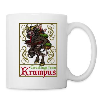 Krampus Perchten T-Shirt Brauch Rute Pass Hörner - Tasse - Weiß - Rechts