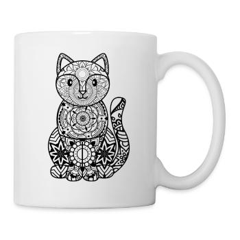 Mandala Katze Geschenkidee für Frauen und Männer - Tasse - Weiß - Rechts