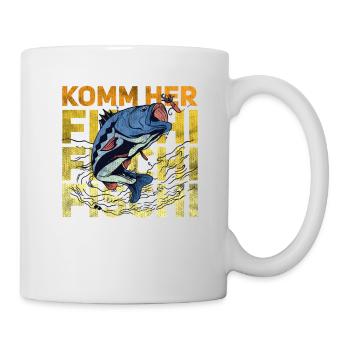 Komm Her Fischi Fischi Fischi - lustiges Angler - Tasse - Weiß - Rechts