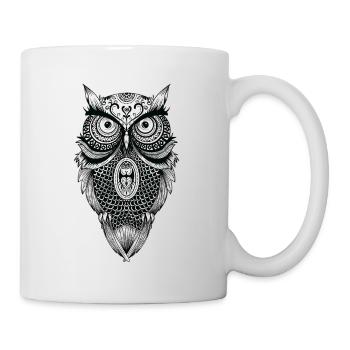 Mandala Eule - Tasse - Weiß - Rechts