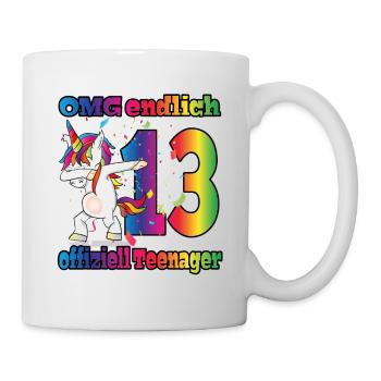 OMG endlich 13! Dabbing Einhorn 13. Geburtstag - Tasse - Weiß - Rechts