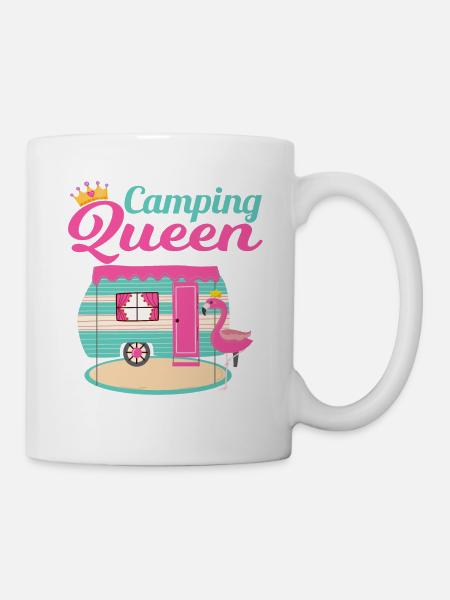 Camping Queen Camping Fan Flamingo und Krone - Tasse - Weiß
