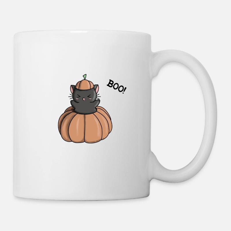 Halloween Kürbis Katze Gespenst süß Manga - Tasse - Weiß