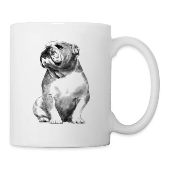Sitzender Englische Bulldogge - Tasse - Weiß - Rechts