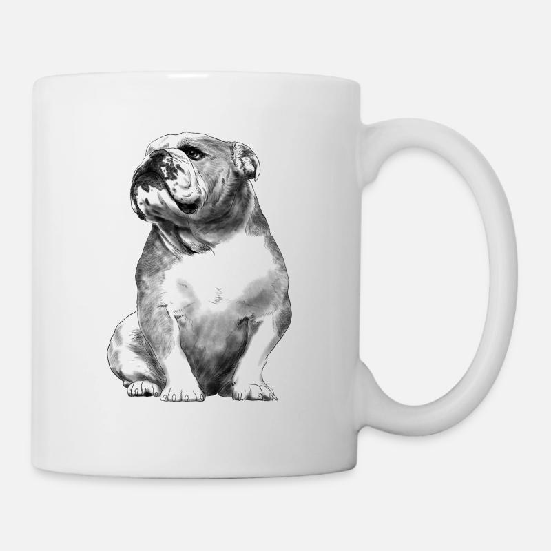 Sitzender Englische Bulldogge - Tasse - Weiß