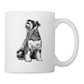 Sitzender Schnauzer Hund - Tasse - Weiß - Rechts