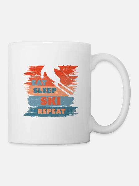 Eat Sleep Ski Repeat, skieur cadeau - Mug blanc - blanc