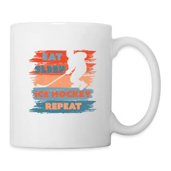 Eat Sleep Ice Hockey Repeat, Geschenk Eishockey - Tasse - Weiß - Rechts