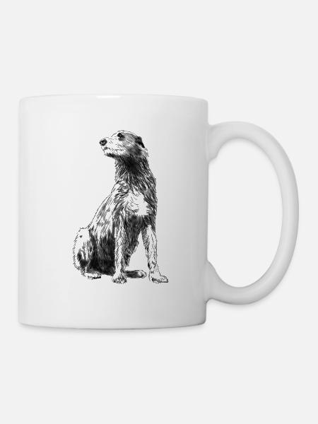 Sitzender Irischer Wolfshund Hund - Tasse - Weiß