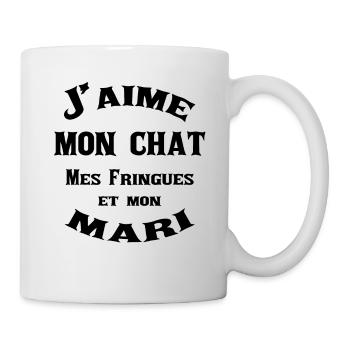 J'aime mon chat mes fringues et mon mari - Mug blanc - blanc - Droite