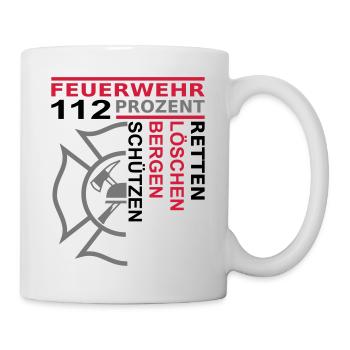 Feuerwehr 112 Retten Löschen Bergen Schützen - Tasse - Weiß - Rechts