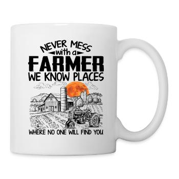 T-shirt Ne jamais salir avec un fermier que nous connaissons des lieux - Mug blanc - blanc - Droite