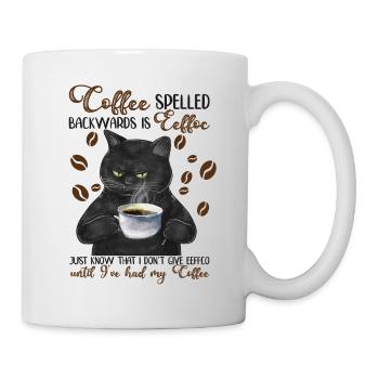 Black Cat Drinking Coffee Funny Coffee T Shirt - Mug - white - Right