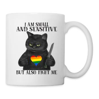 Funny LGBT Black Cat Knife T Shirt - Tasse - Weiß - Rechts