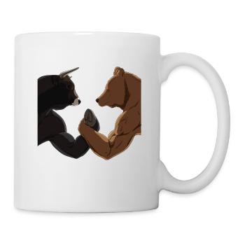 Arm wrestling bull against bear stock market - Mug - white - Right