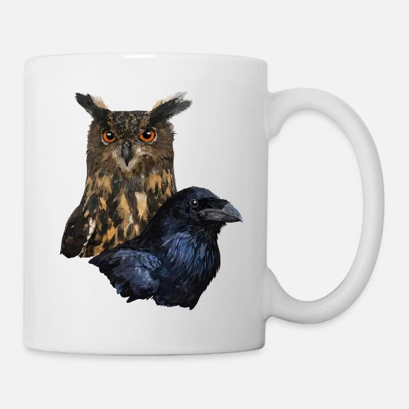 Eule und Krähe - Tasse - Weiß