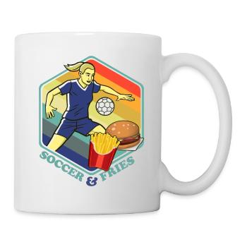 Fussball Fußball Pommes Burger Hamburger Fastfood - Tasse - Weiß - Rechts