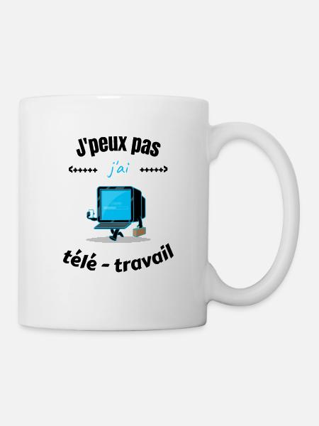 t shirt j'peux pas j'ai télé-travail - Mug blanc - blanc