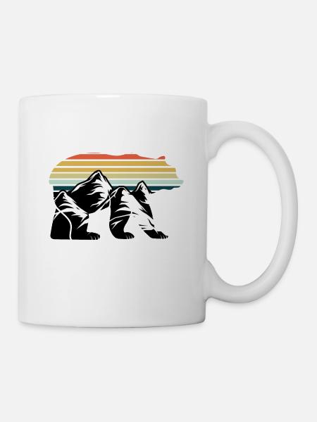 Ours montagnes coucher de soleil rétro - Mug blanc - blanc