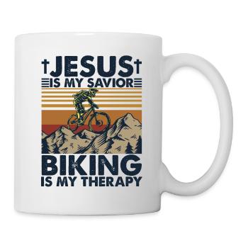 Jesus Is My Savior Biking Is My Therapy - Tasse - Weiß - Rechts